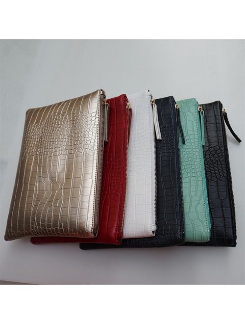 NIGEDU Women Clutches Crocodile Grain PU Leather Envelope large Clutch Bag