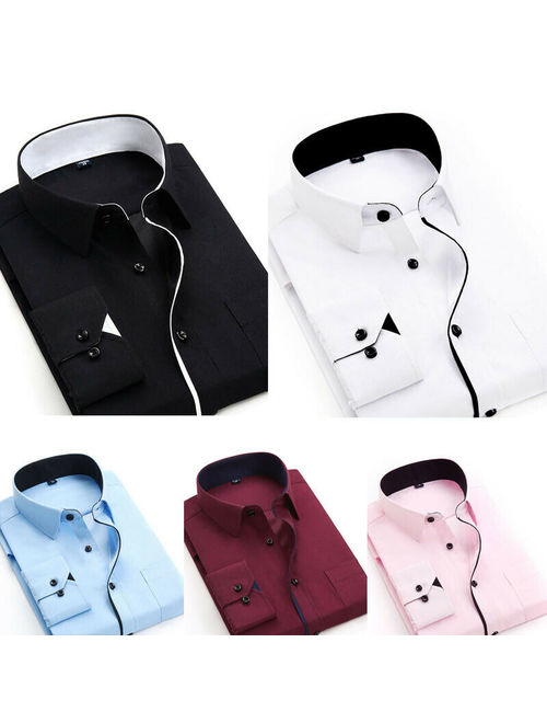 Luxury Men's Stylish Casual Dress Shirt Slim Fit T-Shirts Formal Long Sleeve