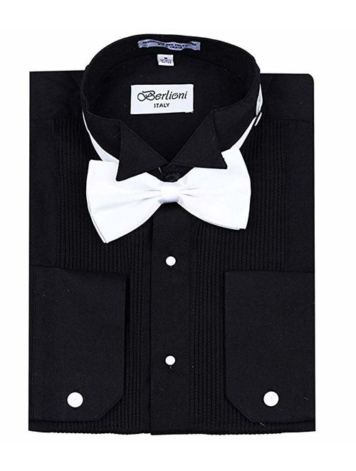 Berlioni Men's Tuxedo Wing Tip Dress Shirt With Bowtie In Black And White
