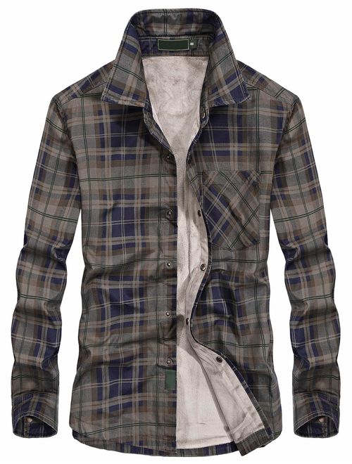 Buy Chartou Men's Thermal Button-Down Fleece Lined Flannel Plaid 