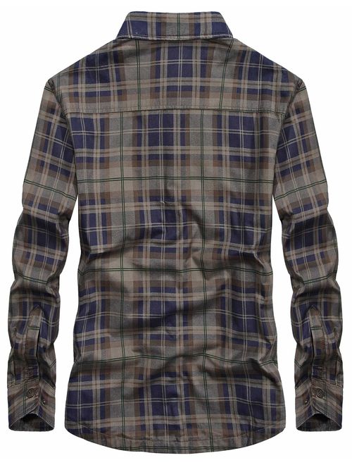Chartou Men's Thermal Button-Down Fleece Lined Flannel Plaid Twill Work Shirt Jacket