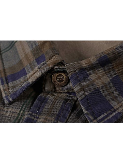 Chartou Men's Thermal Button-Down Fleece Lined Flannel Plaid Twill Work Shirt Jacket