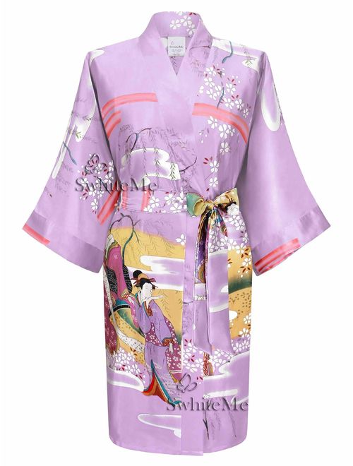 Swhiteme Women's Kimono Robe, Short