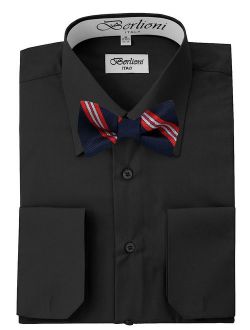 Men's Black Solid Dress Shirt and Self Tie Bow Tie