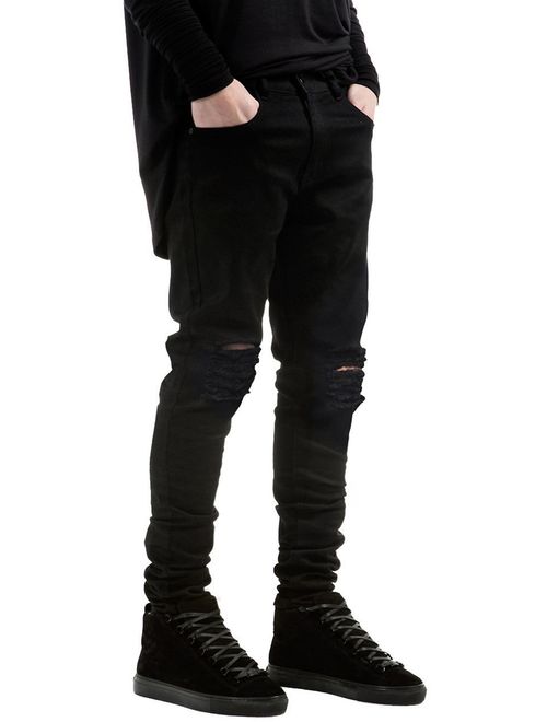 IA ROD CA Boy's Black Stretch Destroyed Ripped Jeans Distressed Fashion Skinny Slim Fit Jeans