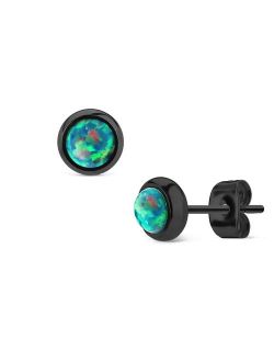 MoBody Created-Opal Round Stud Earrings Black Surgical Stainless Steel Womens Jewelry