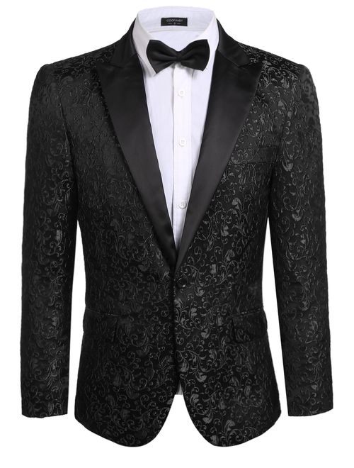 COOFANDY Men's Floral Party Dress Suit Stylish Dinner Jacket Wedding Blazer Prom Tuxedo