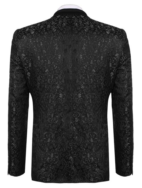 Sinzelimin Mens Floral Tuxedo Jacket Paisley Embroidered Suit Blazer Jacket for Dinner,Party,Wedding,Prom
