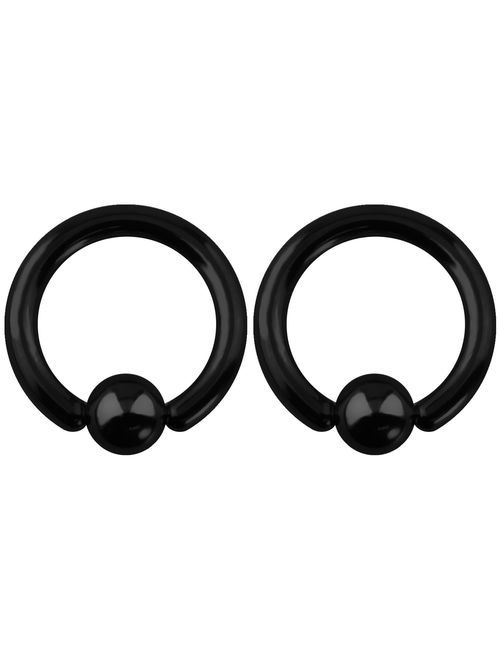 Pair 10g-20g Black/Rainbow Surgical Steel Captive Bead Body Piercing Hoops (Select Color/Gauge/Diameter)