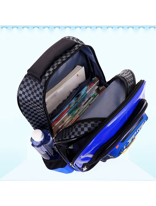 Lyfreen 2Pcs Cute Car School Bag Waterproof Rolling Backpack with Lunch Bag 2Wheels/6Wheels School Backpack for Boys Girls