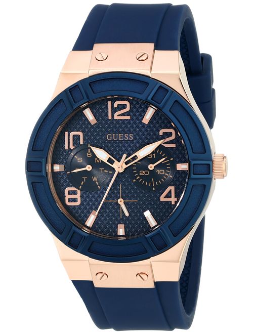 GUESS Women's Rigor Stainless Steel Japanese Quartz Watch with Silicone Strap, Blue, 24 (Model: U0571L1)
