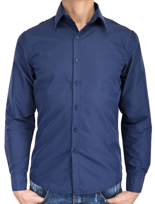 LELINTA Men's Dress Shirt Button Down Solid Custom-Fit Long Sleeve Casual Shirt Mens Dress Shirts Long Sleeve Wrinkle Free Blue