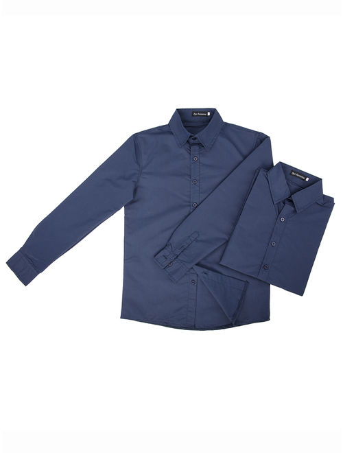 LELINTA Men's Dress Shirt Button Down Solid Custom-Fit Long Sleeve Casual Shirt Mens Dress Shirts Long Sleeve Wrinkle Free Blue