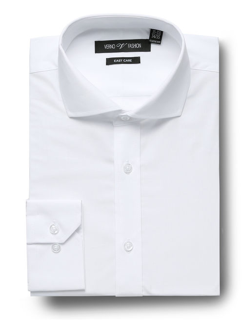 Men's White Dress Shirts Regular Fit Easy Care Poplin Cotton Shirt Cutaway Collar Dress Shirts for Men