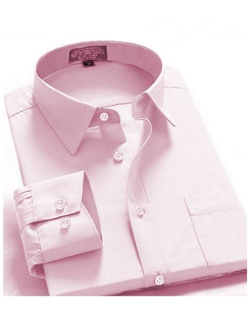 Men's Regular Fit Long Sleeve French Cuff One Pocket Oxford Dress Shirt Pink