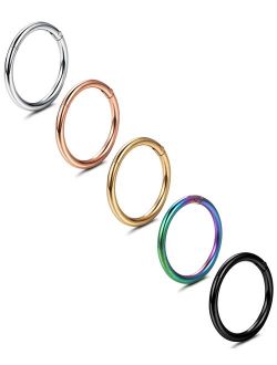 Jstyle 5 Pcs a Set 316L Stainless Steel Septum Piercing Nose Hoop Clicker Ring Hypoallergenic 16G