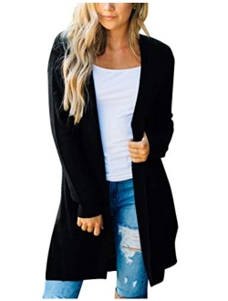 Women's Long Sleeve Open Front Hoodie Knit Sweater Cardigan with Pockets
