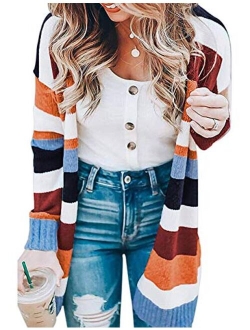 Women's Long Sleeve Open Front Hoodie Knit Sweater Cardigan with Pockets