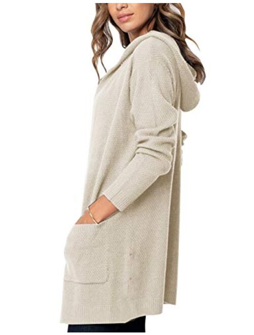 MEROKEETY Women's Long Sleeve Open Front Hoodie Knit Sweater Cardigan with Pockets