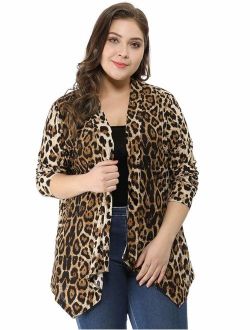 uxcell Women's Plus Size Leopard Print Asymmetric Open Front Fashion Cardigan