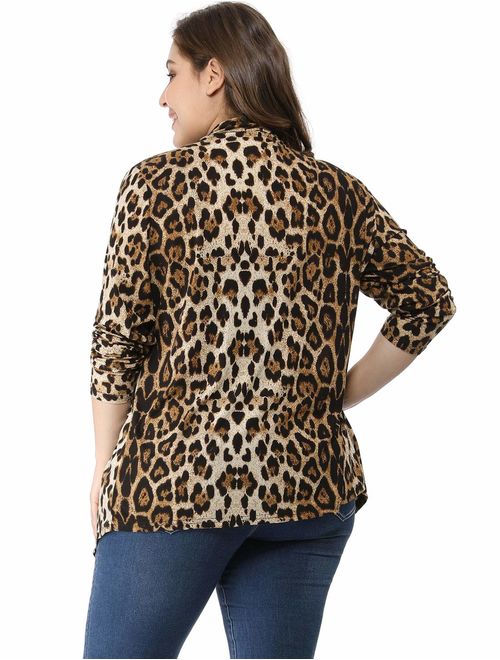 uxcell Women's Plus Size Leopard Print Asymmetric Open Front Fashion Cardigan