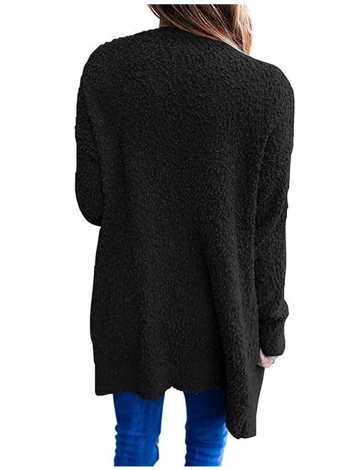 Ru Sweet Women's Long Sleeve Soft Chunky Knit Sweater Open Front Cardigan Outwear with Pockets