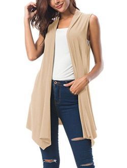 Women's Sleeveless Draped Open Front Cardigan Vest Asymmetric Hem