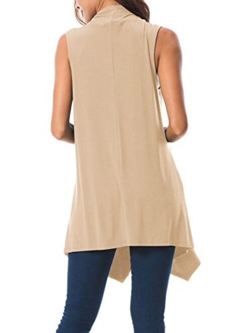 Urban CoCo Women's Sleeveless Draped Open Front Cardigan Vest Asymmetric Hem