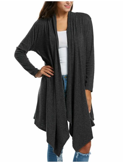 Womens Long Sleeve Open Front Long Cardigan Waterfall Asymmetric Draped Duster Coat