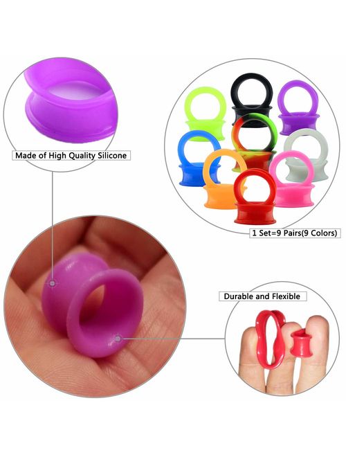 ZS 9 Pair Silicone Flexible Thin Ear Plugs Tunnels Double Flared Expander Ear Gauges Piercing
