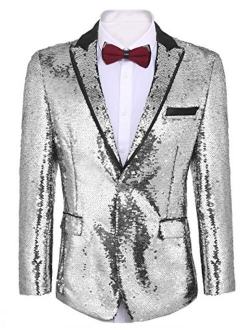 Men's Shiny Sequins Suit Jacket Blazer One Button Tuxedo for Party,Wedding,Banquet,Prom