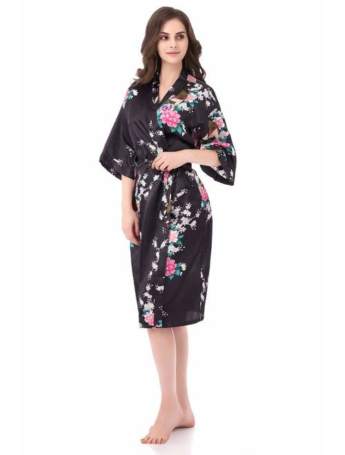 Kimono Robes for Women Floral Peacock Short Silk Bridesmaid Robes Wedding Party