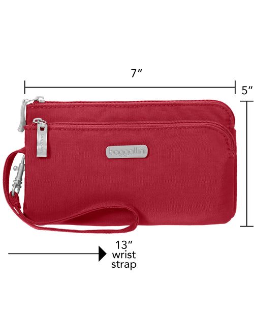 Baggallini Double Zip Wristlet with RFID Protection - Lightweight Wristlet with Zipped Compartments for Smart Phones and More