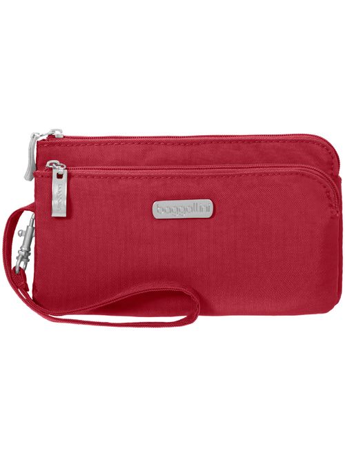 Baggallini Double Zip Wristlet with RFID Protection - Lightweight Wristlet with Zipped Compartments for Smart Phones and More