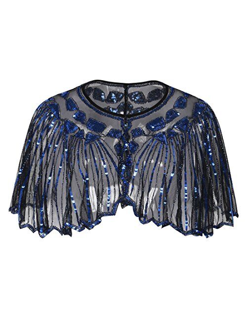 PrettyGuide Women's 1920s Shawl Beaded Sequin Deco Evening Cape Bolero Flapper Cover Up