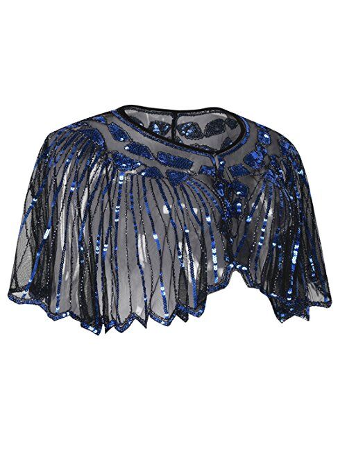 PrettyGuide Women's 1920s Shawl Beaded Sequin Deco Evening Cape Bolero Flapper Cover Up
