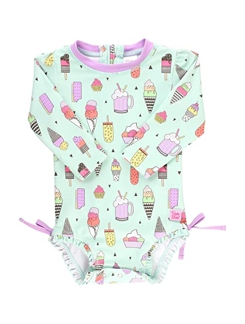 RuffleButts Baby/Toddler Girls Long Sleeve One Piece Swimsuit with Zipper