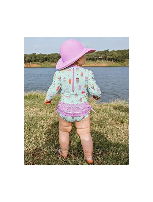 RuffleButts Baby/Toddler Girls Long Sleeve One Piece Swimsuit with Zipper