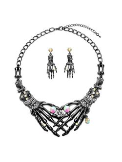 Punk Necklace arrings Set - Hypoallergenic Gothic Skull Skeleton Choker Statement Necklace Earrings Jewelry Set For Women,Girls Including 1 Chunky Necklace,1 Drop Earring