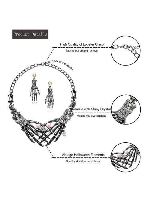 Punk Necklace arrings Set - Hypoallergenic Gothic Skull Skeleton Choker Statement Necklace Earrings Jewelry Set For Women,Girls Including 1 Chunky Necklace,1 Drop Earring
