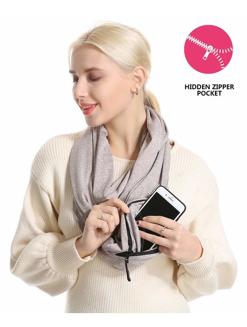 USAstyle Women Infinity Scarf With Zipper Pocket - Convertible Soft Travel Scarves