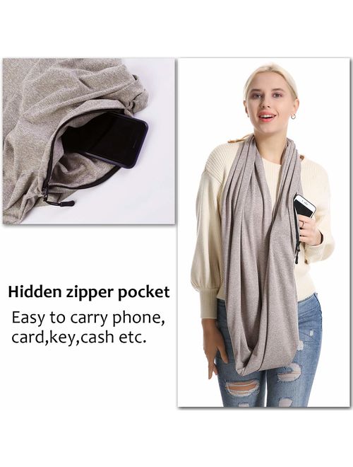 USAstyle Women Infinity Scarf With Zipper Pocket - Convertible Soft Travel Scarves