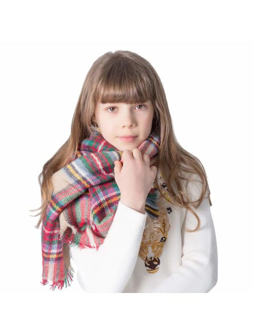 Jastore Kids Girls Boys Stylish Grid Warm Blanket Scarf Gorgeous Wrap Shawl