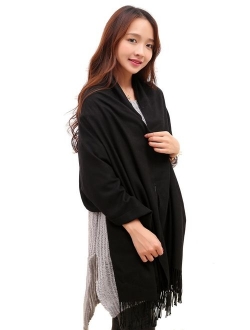 Anboor Cashmere Feel Blanket Scarf Super Soft with Tassel Solid Color Warm Shawl for Women