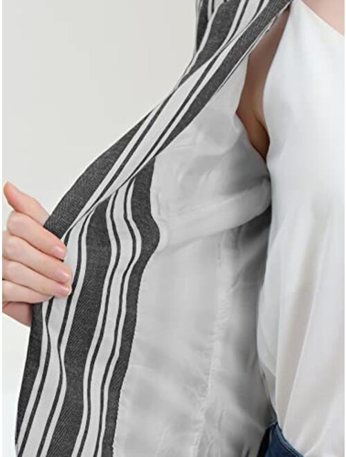 Allegra K Women's Striped 3/4 Sleeves Open Front Notched Lapel Blazer
