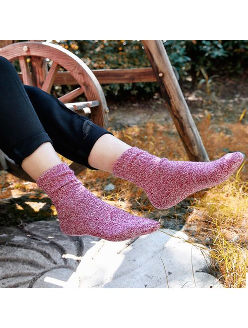 5 Pairs Womens Wool Socks Thick Knit Vintage Winter Warm Cozy Crew Socks Gifts
