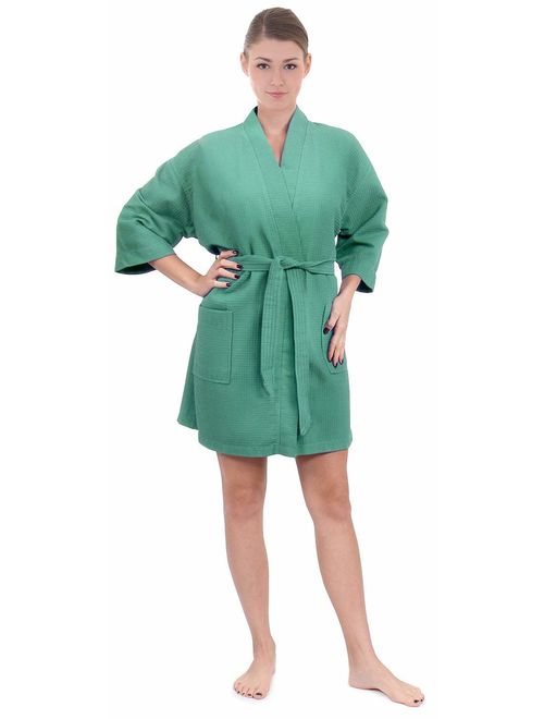 Short Spa Robes Women's Knee Length Waffle Weave Kimono Bathrobe 
