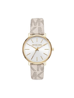 Women's Stainless Steel Quartz Watch with Leather Calfskin Strap