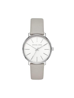 Women's Stainless Steel Quartz Watch with Leather Calfskin Strap