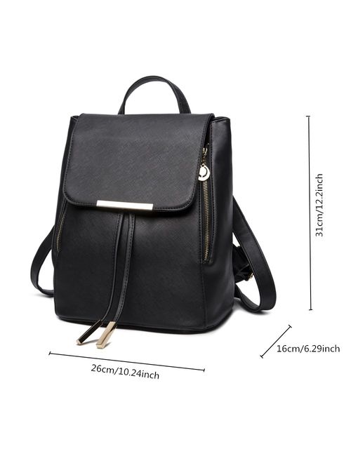 B&E LIFE Fashion Shoulder Bag Rucksack PU Leather Women Girls Ladies Backpack Travel bag (Black)